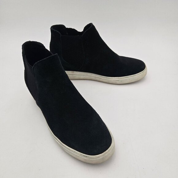 Steve Madden Suede Sultan Chelsea Wedge Sneakers 9 Leather SULT02S1 Black White - Picture 1 of 10